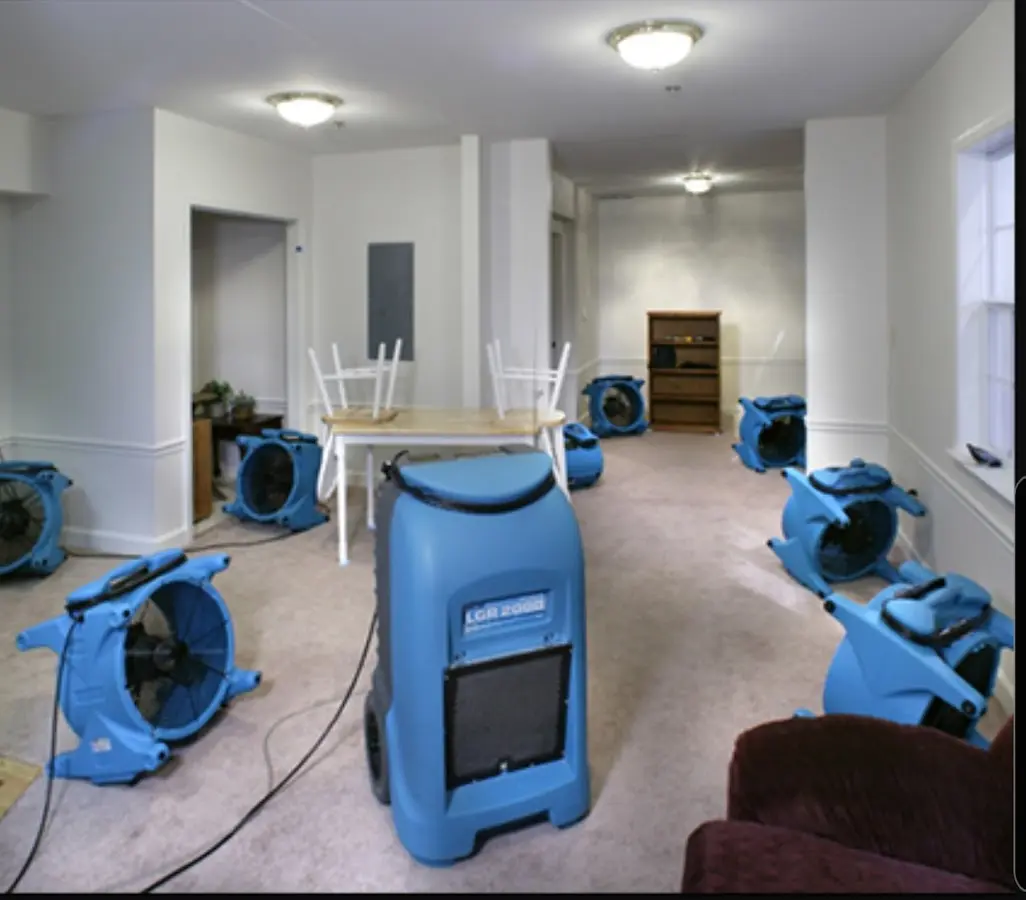 Air movers and dehumidifier setup for Water Damage Restoration in Toms River